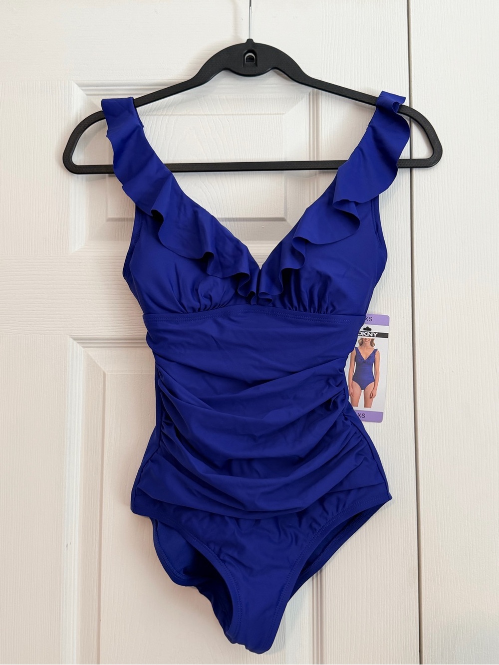 DKNY Ruffled One-Piece Swimsuit in Vibrant Royal Blue